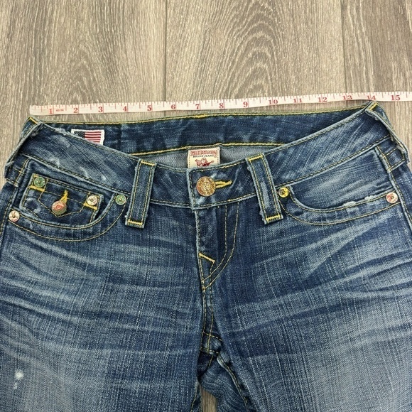 True Religion Signature Boot 26 Medium Dark Denim Distressed Pocket Vintage Y2K - Picture 9 of 13